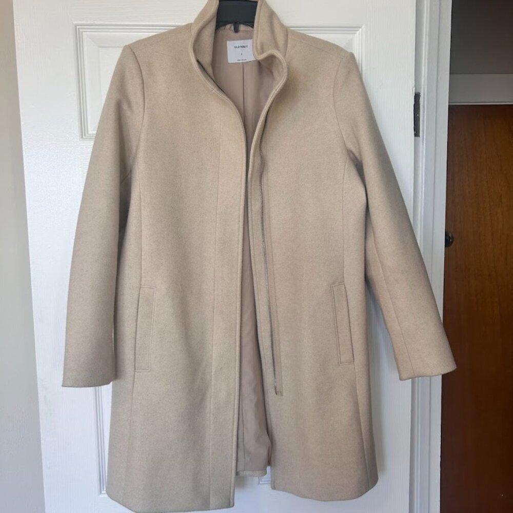 Cream Soft-Brushed Funnel-Neck Coat